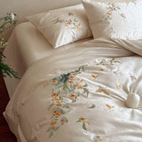 Load image into Gallery viewer, Lanxu Home Textiles French New Chinese Tencel Cotton Four-piece Set Laurel Rabbit Butterfly Embroidered Quilt Cover Summer Sheet Bedding