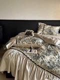 Load image into Gallery viewer, French Hepburn style retro printing cotton four-piece set, pure cotton long-staple cotton romantic lace quilt cover, high-end bed sheet