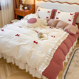 Load image into Gallery viewer, French retro 100 pure cotton four-piece cotton romantic princess wind lotus leaf lace quilt cover girl heart bed skirt 4