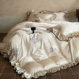Load image into Gallery viewer, Lanxu Home Textiles French Vintage Lenzing Tencel Four-piece Set Summer Cool Silky Ruffle Leaf Quilt Cover Naked Bedding