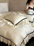 Load image into Gallery viewer, French Lyocell Tencel cotton four-piece set of pure cotton satin jacquard quilt cover girl heart lace solid color bed sheet bedding