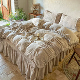 Load image into Gallery viewer, French princess winter thickened milk fleece bed four-piece set pleated lace quilt cover double-sided coral plush sheets