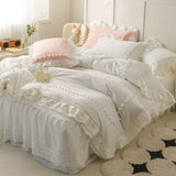Load image into Gallery viewer, ins blue cotton washed cotton four-piece set fairy padded lace bed skirt French ruffle edge pure cotton quilt cover 4