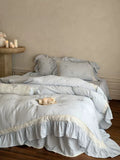 Load image into Gallery viewer, French Romantic Flower Cotton Wrinkle Yarn Four-piece Girl's Heart Rose Embroidered Lace Edge Quilt Cover Pure Cotton Bedding