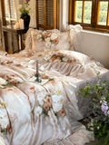 Load image into Gallery viewer, French romantic flower tencel cotton four-piece set spring and summer cool retro style printing and dyeing silky quilt cover bedding