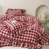 Load image into Gallery viewer, French retro girl heart red plaid pure cotton four-piece set cotton yarn-dyed double-layer yarn quilt cover soft bedding