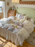 Load image into Gallery viewer, French retro pastoral flower cotton bed four-piece set pure cotton lace quilt cover princess wind bed skirt bedding