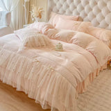 Load image into Gallery viewer, Winter carved thickened milk fleece four-piece set retro princess wind coral fleece double-sided fleece fleece quilt cover bed skirt