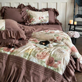 Load image into Gallery viewer, French retro style thickened tencel cotton polished four-piece set cotton thermal bed sheet princess lotus leaf edge quilt cover bedding