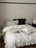 Load image into Gallery viewer, French simple cotton double-layer yarn four-piece set, black lace pure cotton quilt cover, retro niche premium bedding