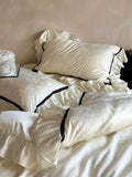 Load image into Gallery viewer, French Lyocell Tencel cotton four-piece set of pure cotton satin jacquard quilt cover girl heart lace solid color bed sheet bedding