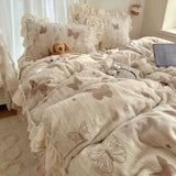 Load image into Gallery viewer, French butterfly carved milk fleece four-piece set winter girl coral fleece double-sided fleece quilt cover fleece bed skirt bed sheet