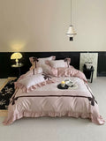Load image into Gallery viewer, French girl heart 100 pcs satin long-staple cotton four-piece set cotton pure cotton bow princess style bed sheet quilt cover 4