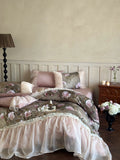 Load image into Gallery viewer, French romantic cotton polished bed four-piece set retro style autumn and winter digital printing chiffon lace quilt cover bed sheet