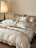 Load image into Gallery viewer, French retro style flower printing pure cotton four-piece set cotton high-end bedding light luxury high-end lotus leaf edge quilt cover