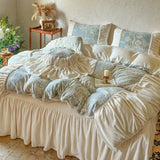 Load image into Gallery viewer, French princess winter thickened milk fleece bed four-piece set pleated lace quilt cover double-sided coral plush sheets
