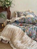 Load image into Gallery viewer, Fanmeng Huaqi French retro oil painting feeling cotton long-staple cotton four-piece set pure cotton glazed yarn edge quilt cover bedding