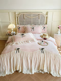 Load image into Gallery viewer, French lace edge thickened milk fleece four-piece set bow princess wind coral fleece quilt cover high-end bedding