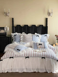 Load image into Gallery viewer, Korean girl heart cotton washed cotton four-piece set double-layer lotus leaf lace bow quilt cover soft pure cotton bedding