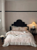 Load image into Gallery viewer, Winter high-end carved milk fleece four-piece French princess style double-sided coral fleece lace edge quilt cover sheet