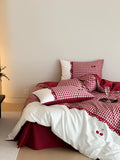 Load image into Gallery viewer, French girl heart cotton long-staple cotton four-piece set cute plaid cherry embroidery pure cotton quilt cover princess wind bedding