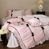 Load image into Gallery viewer, French girl heart thickened milk fleece winter four-piece set fleece warm retro bow retro quilt cover bedding