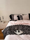 Load image into Gallery viewer, French girl pure cotton satin four-piece set cotton black lace long-staple cotton mattress sheets bedding