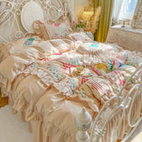 Load image into Gallery viewer, French retro 100 pure cotton four-piece cotton romantic princess wind lotus leaf lace quilt cover girl heart bed skirt 4