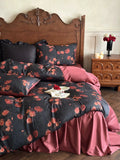Load image into Gallery viewer, French light luxury retro style tencel cotton bed skirt four-piece high-end romantic rose print quilt cover bedding