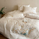 Load image into Gallery viewer, Lanxu Home Textiles French New Chinese Tencel Cotton Four-piece Set Laurel Rabbit Butterfly Embroidered Quilt Cover Summer Sheet Bedding