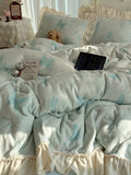 Load image into Gallery viewer, French butterfly carved milk fleece four-piece set winter girl coral fleece double-sided fleece quilt cover fleece bed skirt bed sheet