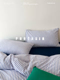 Load image into Gallery viewer, FANTASIA Collection Dream Planet [Pine Forest Windmill] Original Blue Stripe Cotton Bed Four-piece Cotton Sheet
