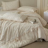 Load image into Gallery viewer, Lanxu Home Textiles French cotton and linen four-piece set, lace bow quilt cover, linen pure cotton blended natural high-end bedding