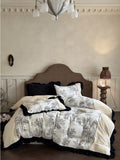 Load image into Gallery viewer, Winter thickened double-sided milk fleece four-piece set French retro warm niche printed quilt cover fleece lace bedding