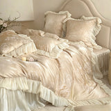 Load image into Gallery viewer, French romantic cotton long-staple cotton four-piece set rose jacquard glazed yarn lace quilt cover pure cotton fairy bed cover