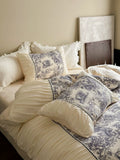 Load image into Gallery viewer, French retro cream wind cotton bed four-piece set cotton wrinkled lace double yarn soft bed sheet quilt cover 4