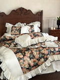 Load image into Gallery viewer, French oil painting retro style 100S long-staple cotton four-piece flower printing pure cotton ruffle edge quilt cover bedding