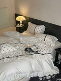 Load image into Gallery viewer, French premium pure cotton satin long-staple cotton four-piece set rose jacquard chiffon lace quilt set cotton bedding