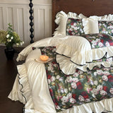 Load image into Gallery viewer, French oil painting retro style 100S long-staple cotton four-piece flower printing pure cotton ruffle edge quilt cover bedding