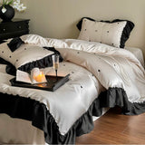 Load image into Gallery viewer, Summer retro peach heart cool Lenzing Tencel four-piece girl heart embroidery silky sleeping quilt cover bedding