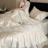 Load image into Gallery viewer, Lanxu Home Textiles French Romantic Tencel Cotton Four-piece Embossed Jacquard Lace Edge Quilt Cover Light Luxury Master Bedding