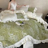 Load image into Gallery viewer, Oasis Fangzhou < unk > French fresh long-staple cotton pure cotton four-piece set lace lace green leaf quilt cover princess wind bed