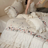 Load image into Gallery viewer, Lan Xu Home Textiles French Romantic Girl Cotton and Linen Blended Four-piece Set Lace Linen Quilt Cover Princess Style Bedding