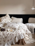 Load image into Gallery viewer, French princess style retro rose cotton print girl bed four-piece cotton lotus leaf lace quilt cover sheets