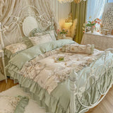 Load image into Gallery viewer, French pastoral girl's heart cotton four-piece romantic flower hollow lace quilt cover princess windbed skirt