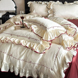 Load image into Gallery viewer, Summer light luxury premium cream wind Tencel cool feeling four-piece French embroidery silky sleeping quilt cover bedding