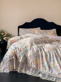 Load image into Gallery viewer, French high-end cotton four-piece set, pure cotton romantic lace oil painting quilt cover princess windbed skirt bed sheet