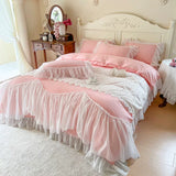 Load image into Gallery viewer, Ins fairy white 100 cotton bed four-piece set girl heart lace edge quilt cover Internet celebrity princess windbed skirt