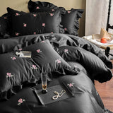 Load image into Gallery viewer, French romantic cotton long-staple cotton black four-piece cotton bed sheet flower embroidery lace quilt cover bedding