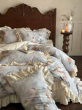 Load image into Gallery viewer, Autumn and winter retro princess style cotton polished four-piece set thickened warm romantic flower quilt cover pure cotton bedding